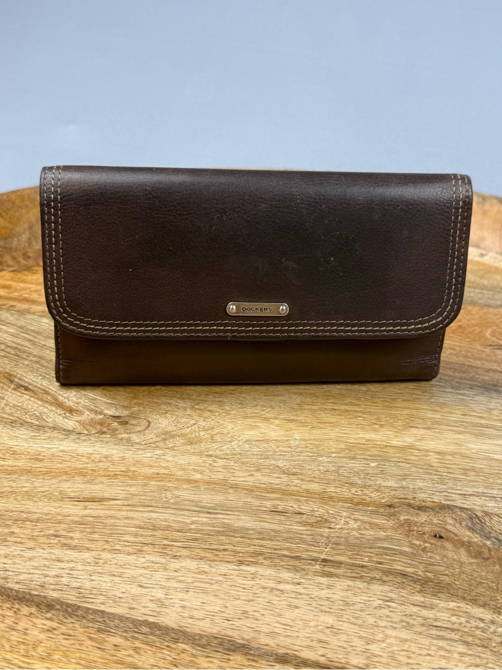 Dockers Genuine Leather Checkbook Wallet Brown Organizer Bifold